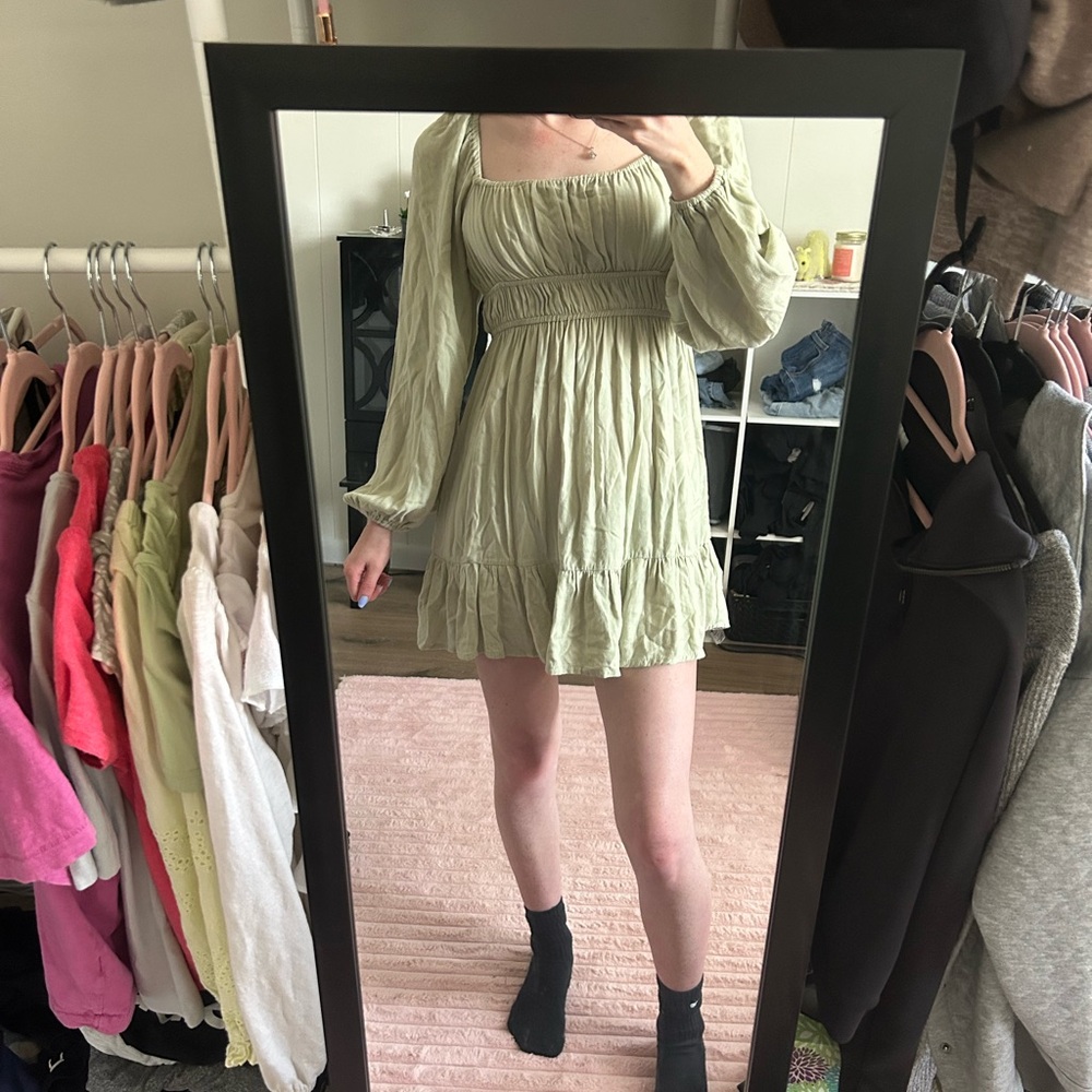 Forever 21 Green Ruched Sundress Square Neck